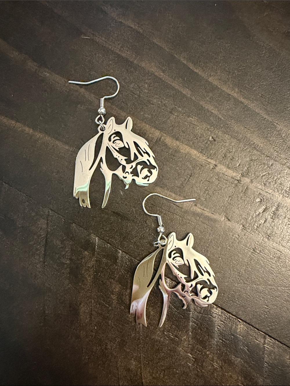 Silver Horse Head Dangle Earrings
